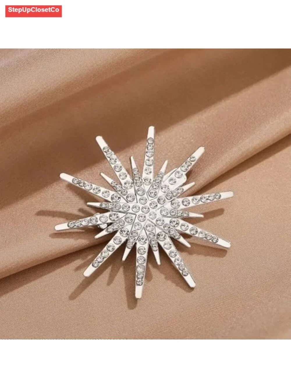Crystal Rhinestone Starburst Brooch Lapel Pin Wedding Party Jewelry